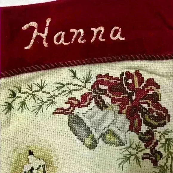 Christmas Vintage Cross Stitch 1994 Carolers Stocking with name Hanna on it - Picture 3 of 4